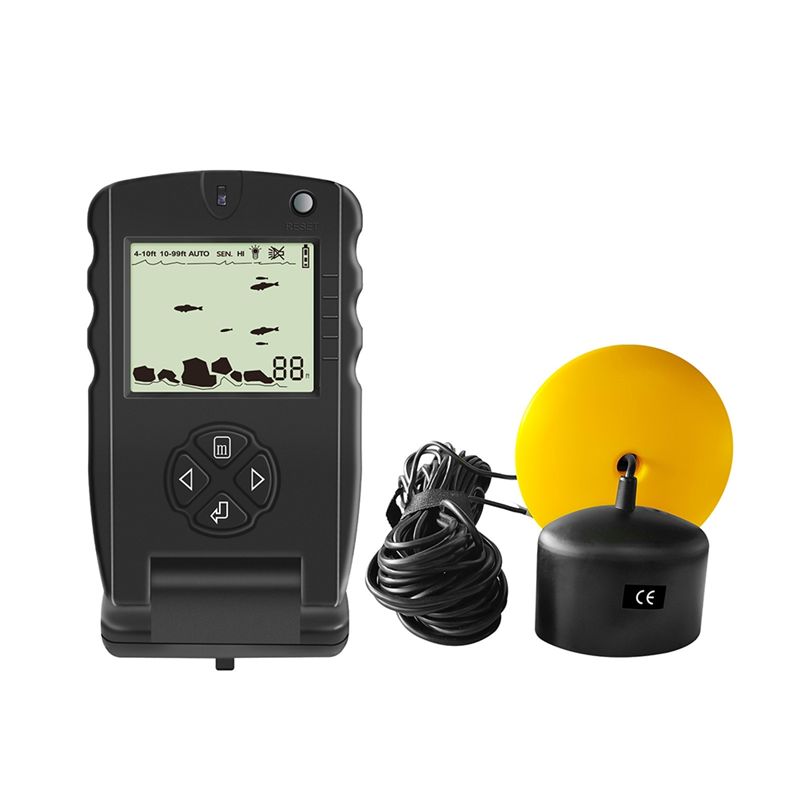 Fishing Depth Finder - 新しいポータブル魚群探知機、アイスフィッシングソナーエコーサウンダー（アラームトランスデューサー付き）、0.7-100M深度検出器