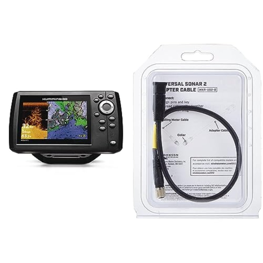 Fish Finder Gps - Helix 5 魚群探知機とアクセサリーバンドル 淡水釣り用、頑丈なプラスチック筐体、黒色、内蔵GPSとCHIRP搭載