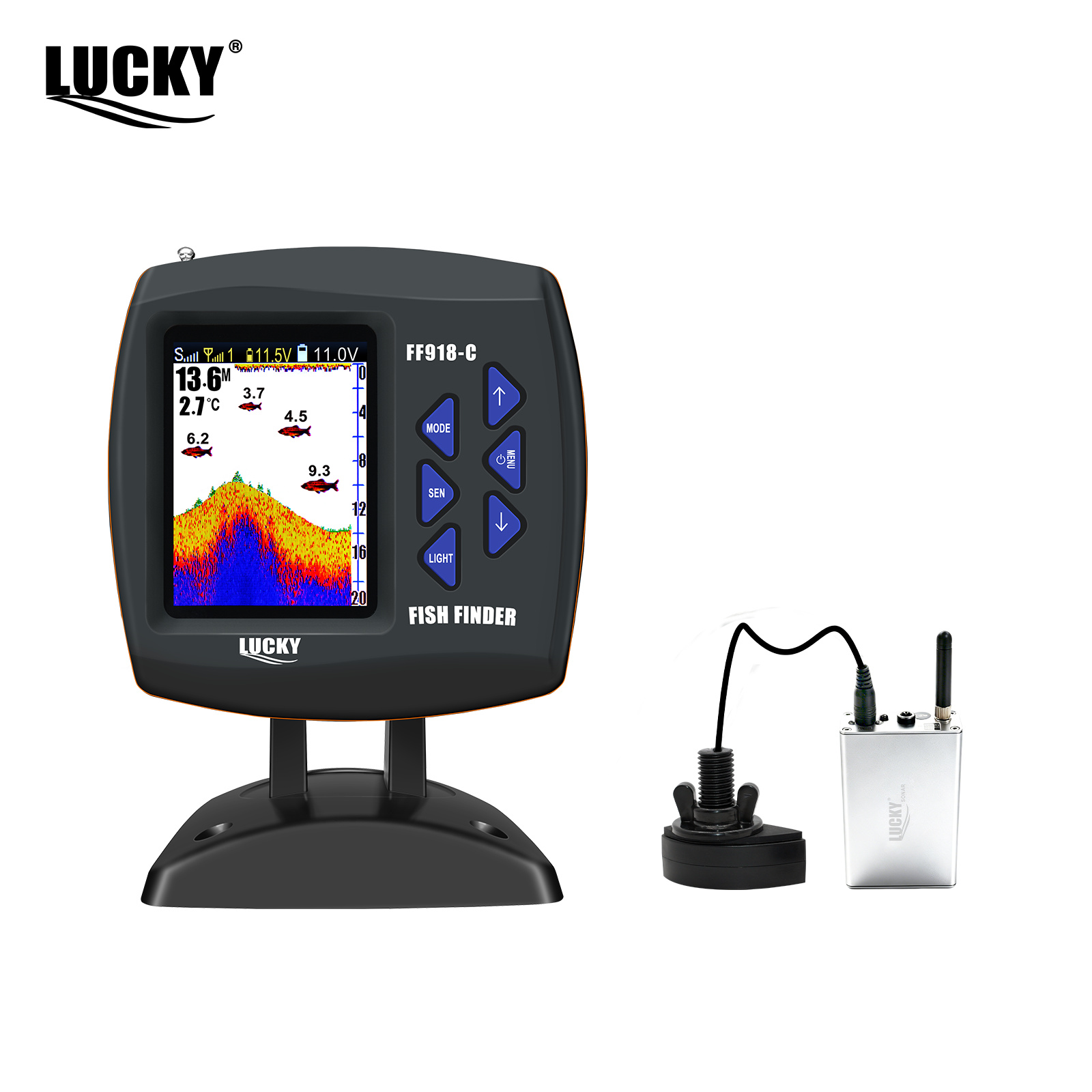 ラッキーFF918ワイヤレスリモコンボート魚群探知機300m - Fish Finder Cable のレビューと価格