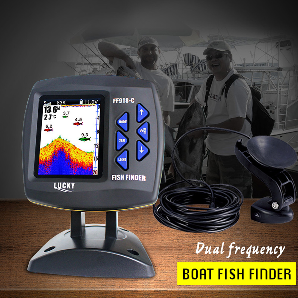 有線デュアル周波数魚群探知機,カラースクリーン,水深さボート - Fish Finder Cable のレビューと価格